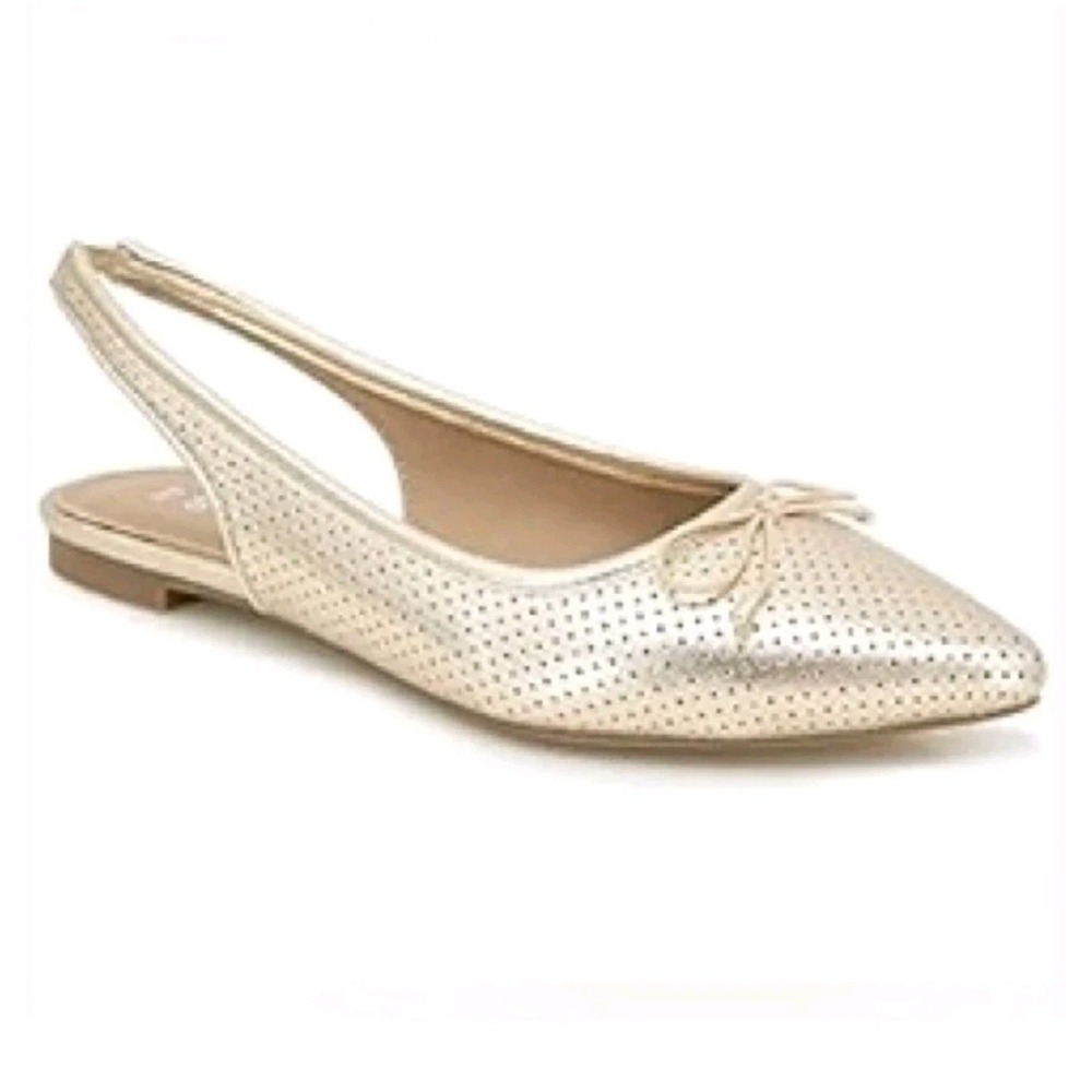 Esprit Metallic Perforated Slingback Flats in Gold
